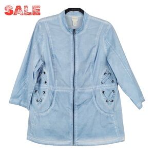 Zenergy by Chicos Lace Up Detail Light Jacket Blue Chambray Womens Size 1 (M/8)